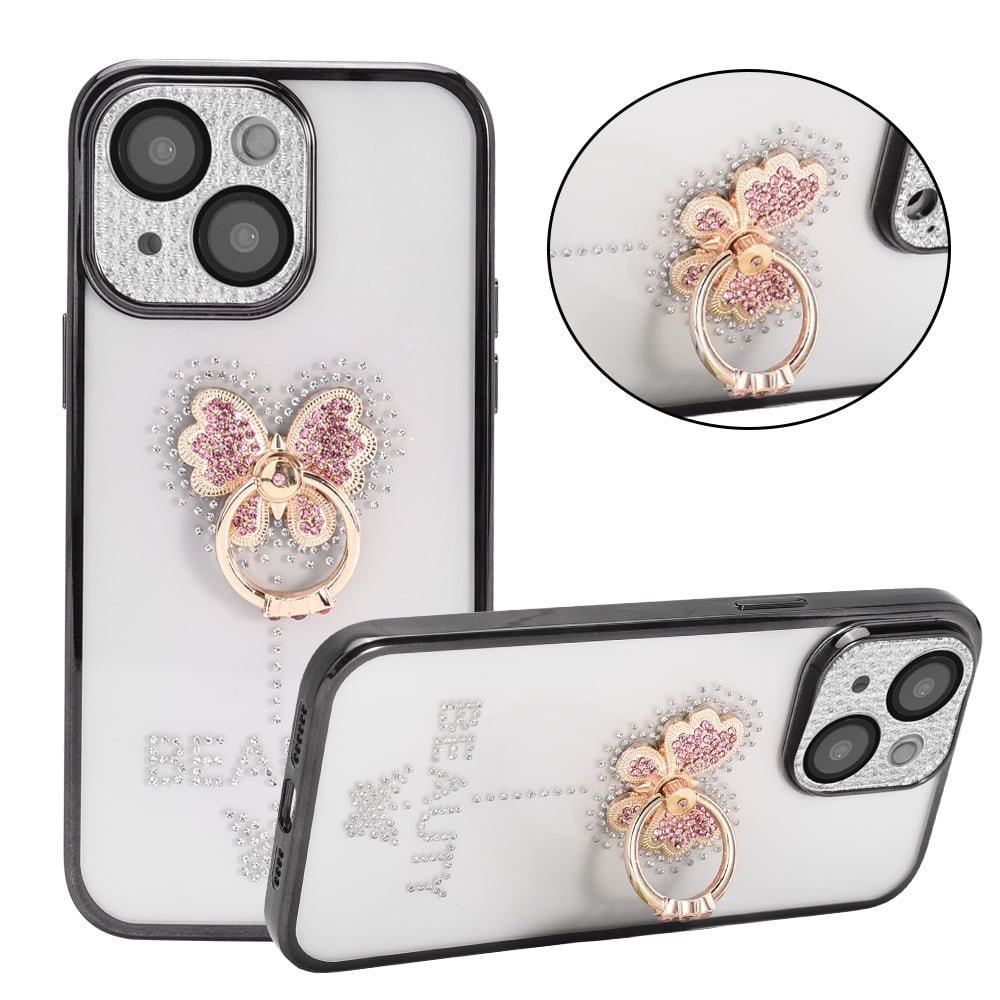Picture of Dream Wireless FTCIP14-0060-BK 6.1 in. Brilliant Ring Collection with Bling Raised Full Camera Protection & Butterfly Ring Stand for iPhone 14 - Black