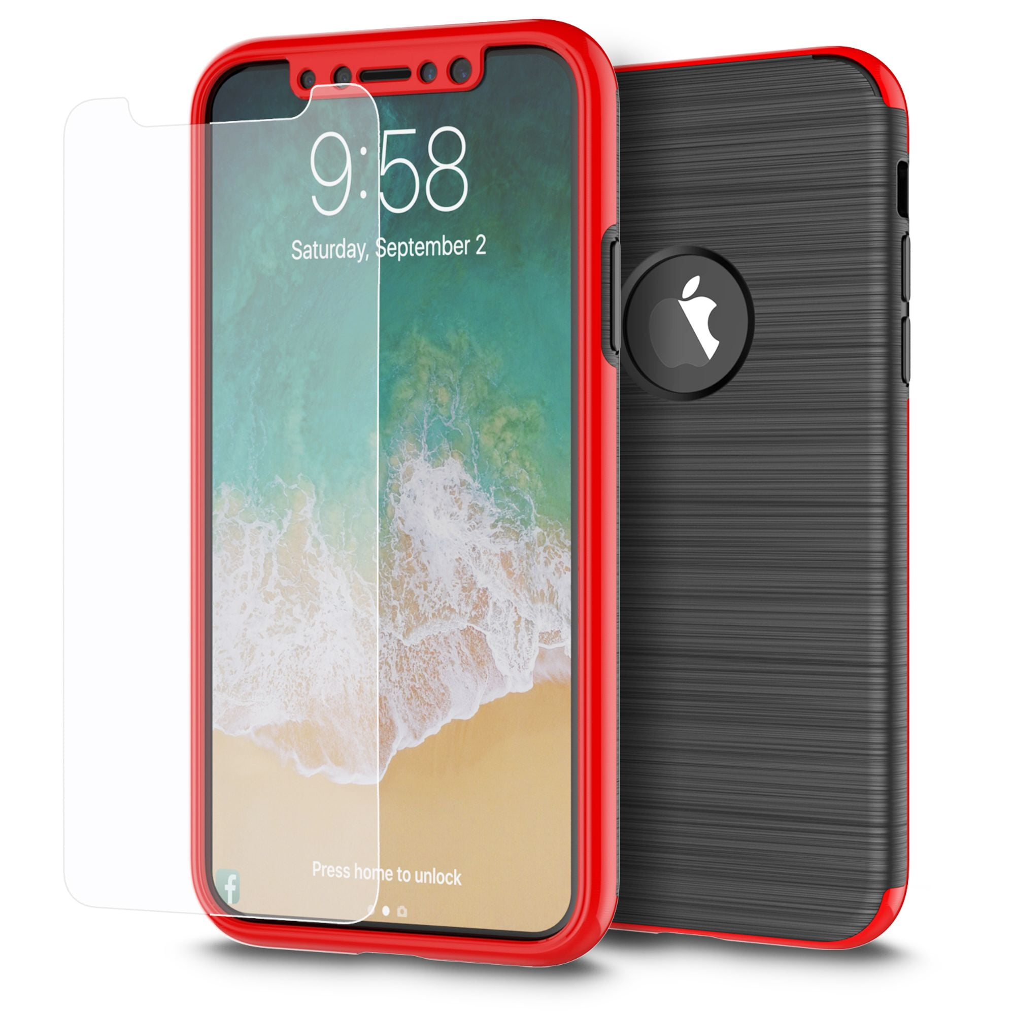 Picture of Apple TCAIPX-CAPS-RD iPhone X the Capsule Full Cover Hybrid Silk TPU with PC Frame & Tempered Glass Screen Protector&#44; Red