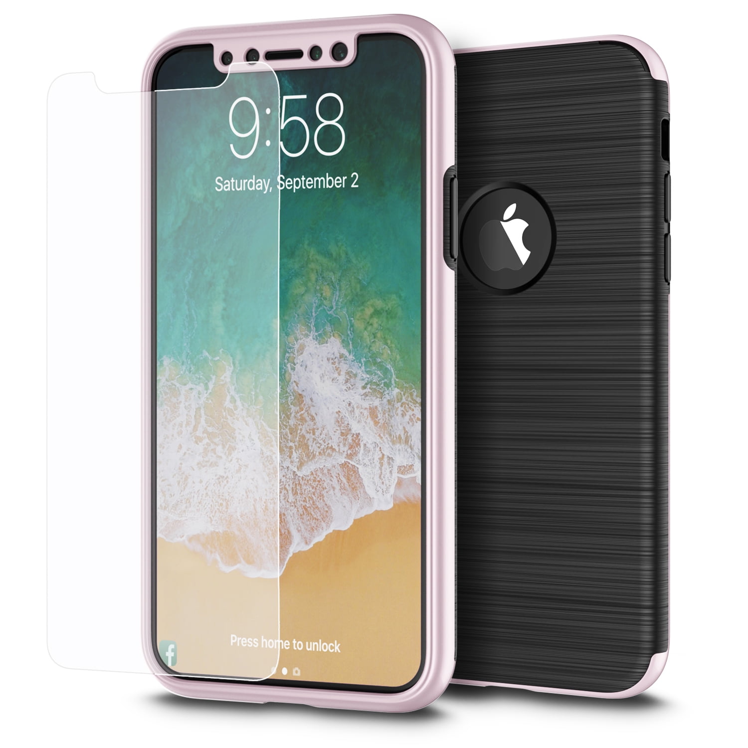 Picture of Apple TCAIPX-CAPS-RG iPhone X the Capsule Full Cover Hybrid Silk TPU with PC Frame & Tempered Glass Screen Protector&#44; Rose Gold