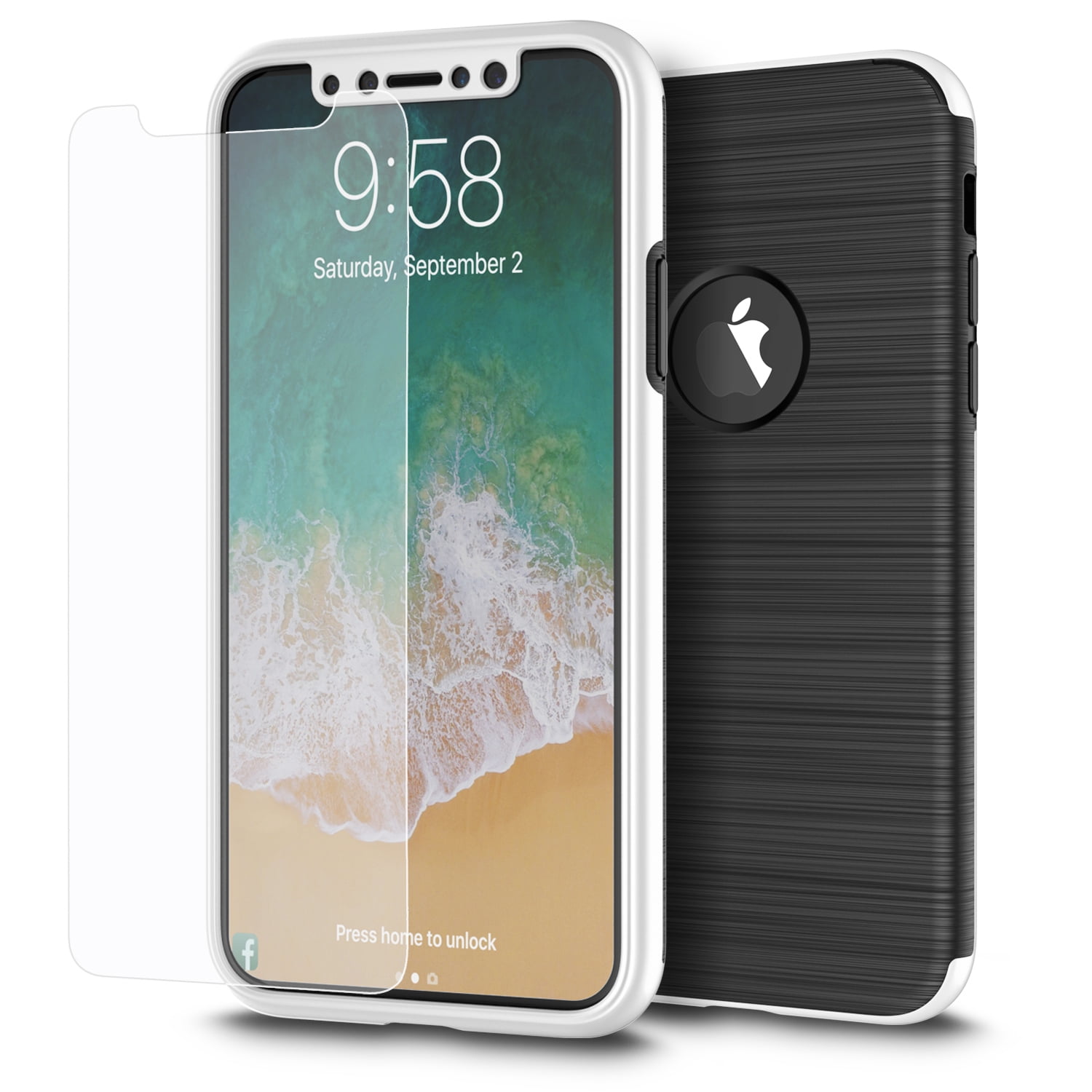 Picture of Apple TCAIPX-CAPS-SL iPhone X the Capsule Full Cover Hybrid Silk TPU with PC Frame & Tempered Glass Screen Protector&#44; Silver