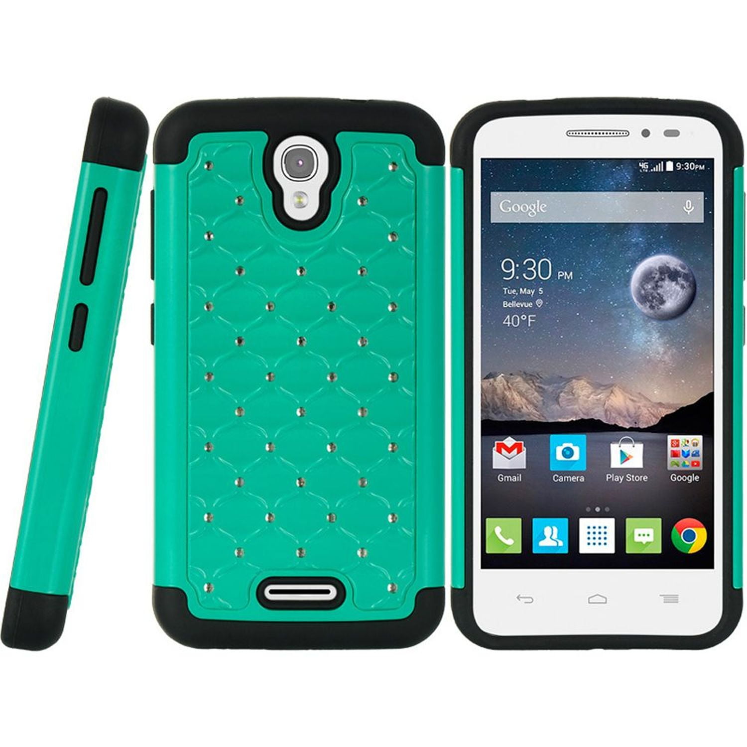 Picture of Alcatel SCAALCPOP-STDCK-BKTL One Touch Pop Astro Hybrid Studded Diamond Case, Black & Teal