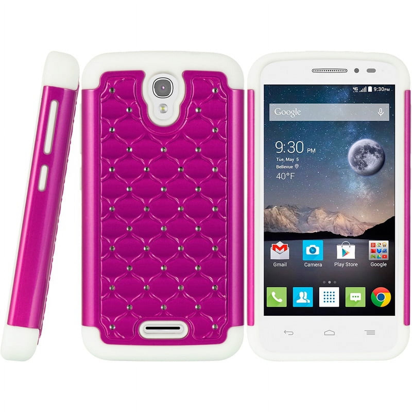 Picture of Alcatel SCAALCPOP-STDCK-WTHP One Touch Pop Astro Hybrid Studded Diamond Case, White & Hot Pink