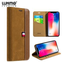 Picture of Apple LPFIPX-YACHT-BR Luxmo The Yacht Series Premium Two Tone Suede Real Leather Wallet Case for iPhone X - Brown