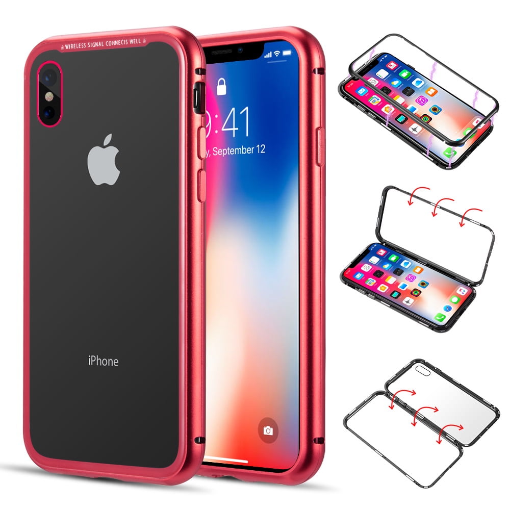 Picture of Dream Wireless ALIPXSM-SNAP-RD Aluminum Magnetic Instant Snap Case with Tempered Glass Back Plate for iPhone XS Max - Red
