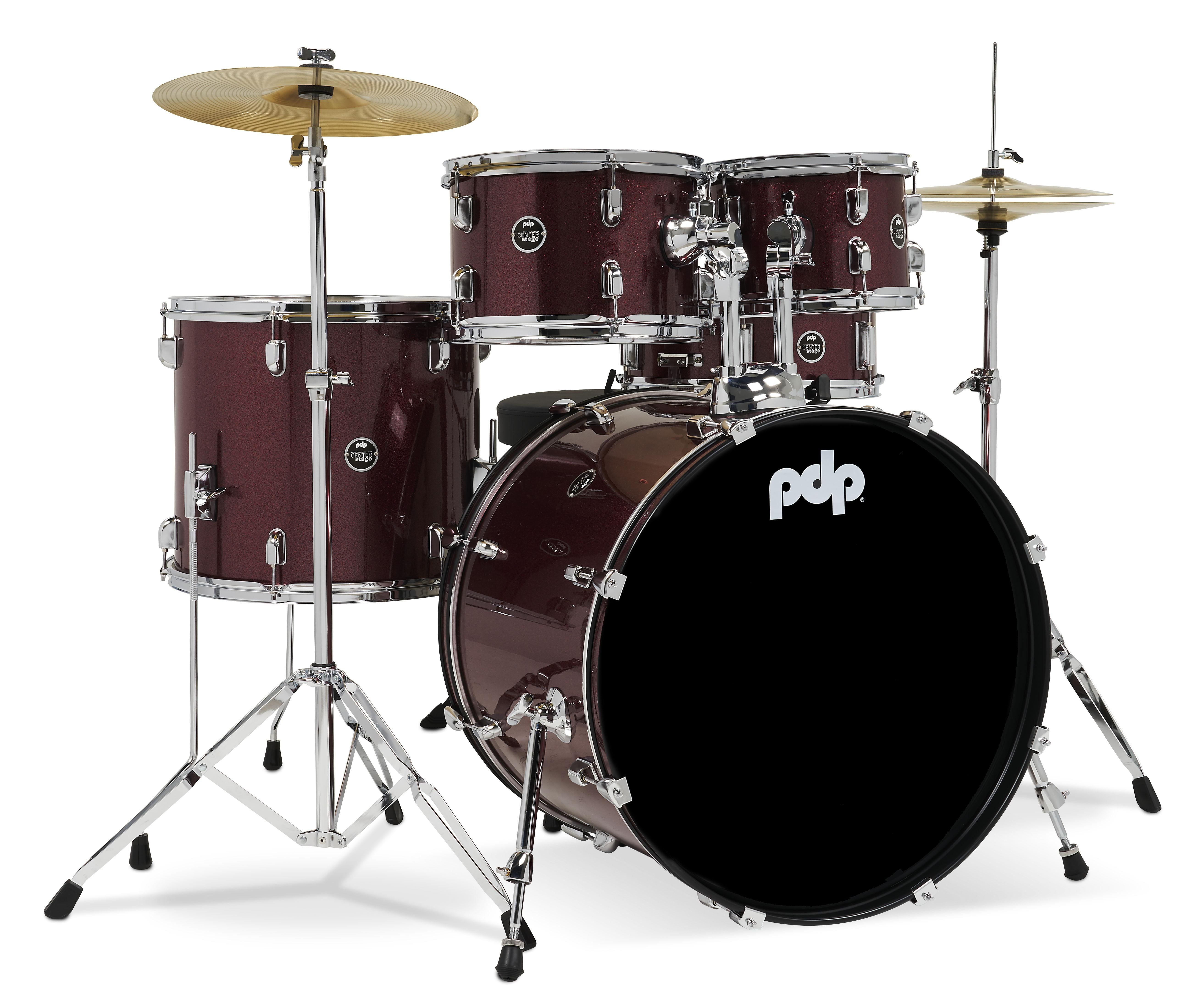 PDCE2215KTRR Centerstage Rock Drum Set with Cymbals, Throne Ruby - 5 Piece