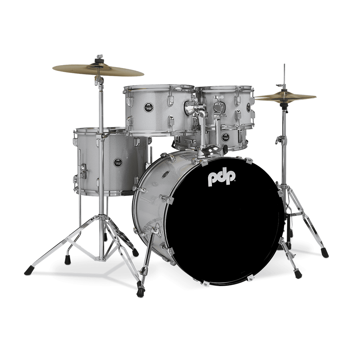 PDCE2015KTDW Center Stage Complete Drum Set with Cymbals Throne, Diamond White Sparkle - 5 Piece -  PDP