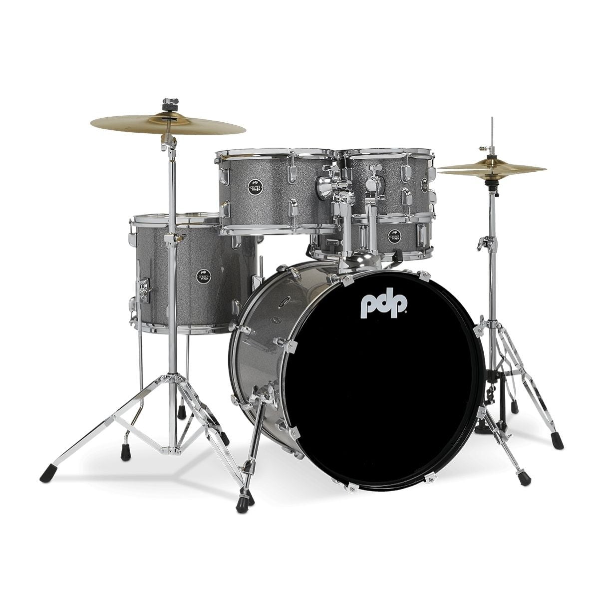 PDCE2015KTSS Center Stage Complete Drum Set with Cymbals Throne, Silver Sparkle - 5 Piece -  PDP