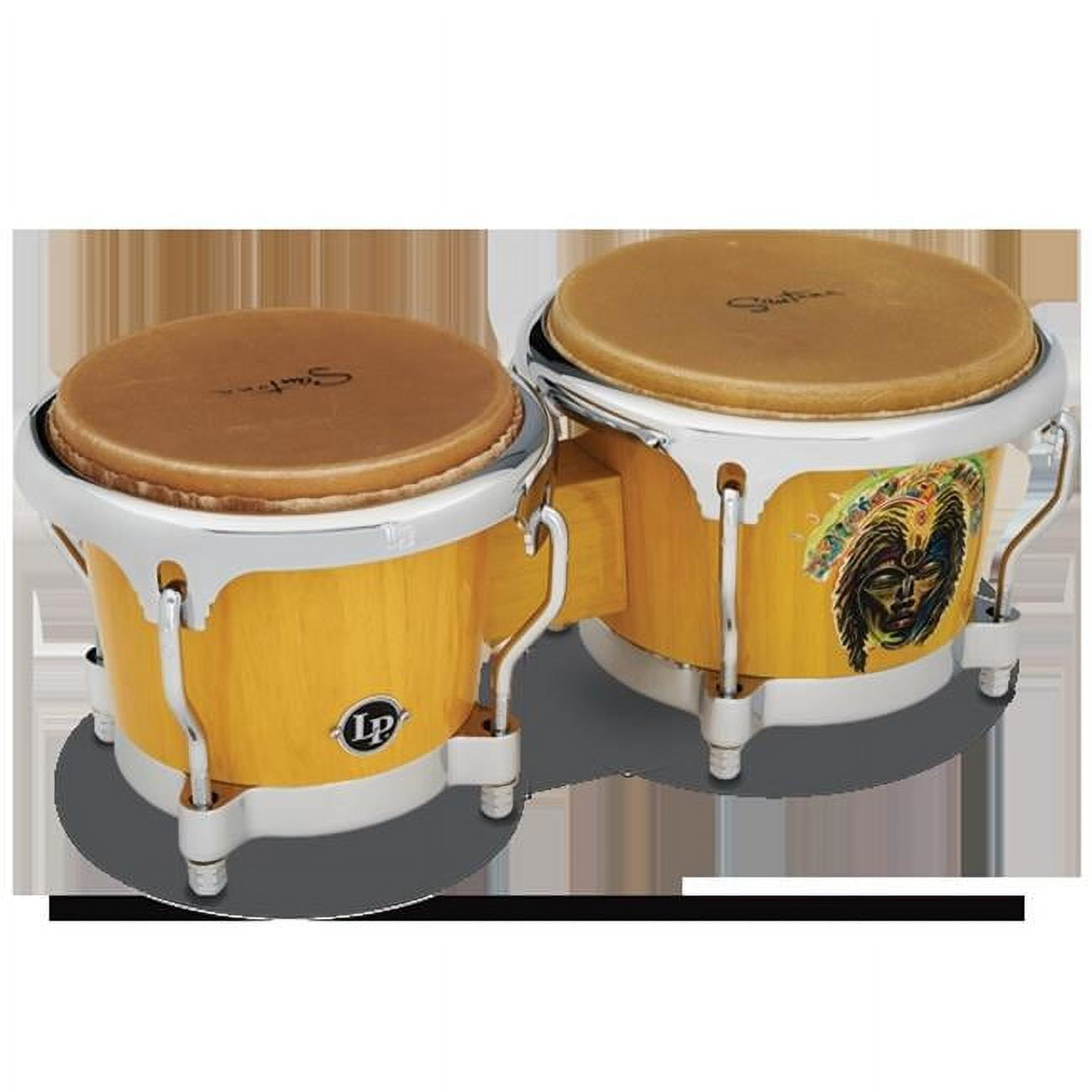 Latin Percussion LP201AX-SAS 7.25-8.625 in. Santana Comfort Curve II Oak Africa Speaks Bongos, Vibrant Yellow Lacquer & Chrome
