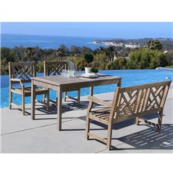 Picture of VIFAH V1297SET22 Renaissance Outdoor 4-piece Hand-scraped Wood Patio Dining Set with 4-foot Bench