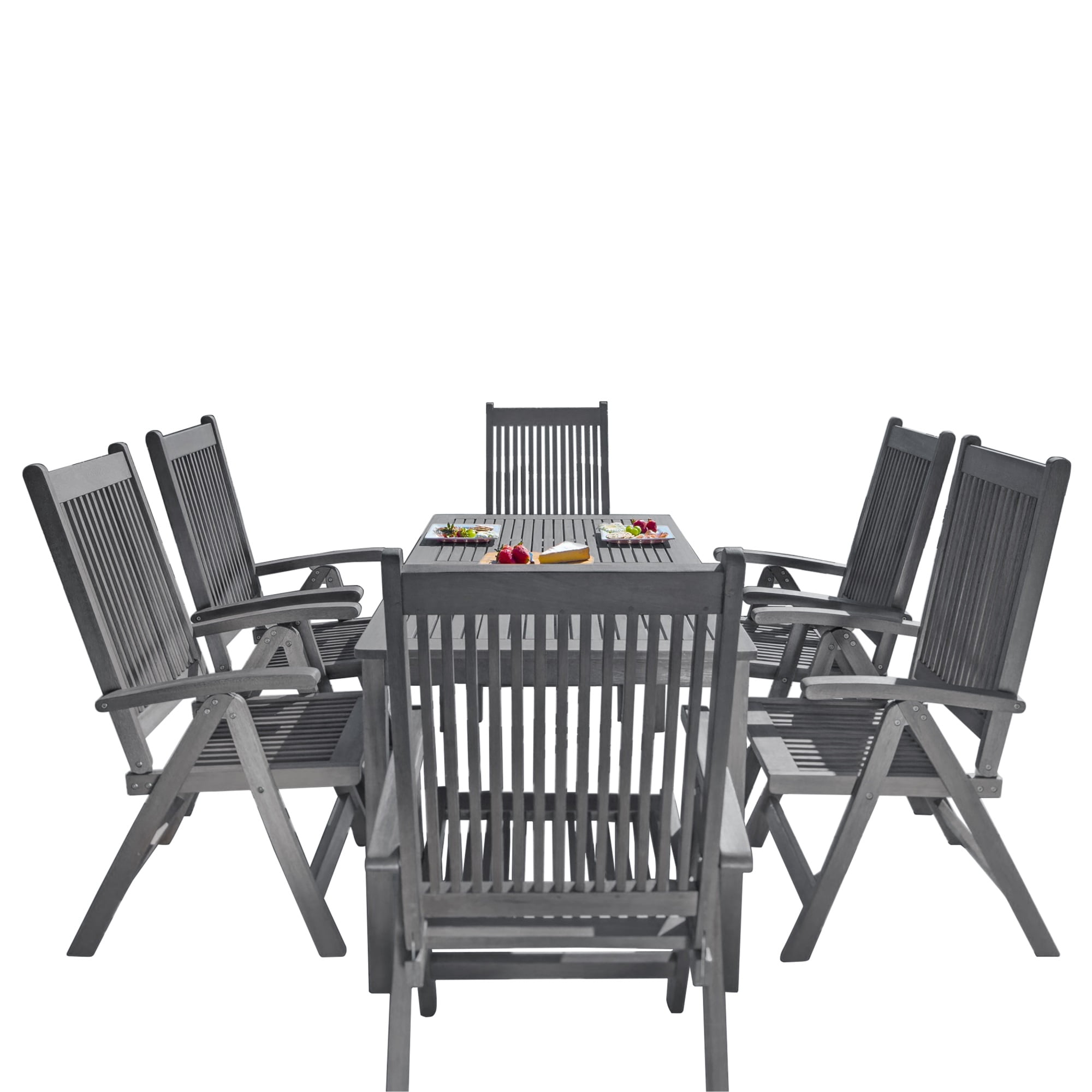 V1297SET26 Renaissance Outdoor Patio Hand-scraped Wood 7-piece Dining Set with Reclining Chairs -  Vifah