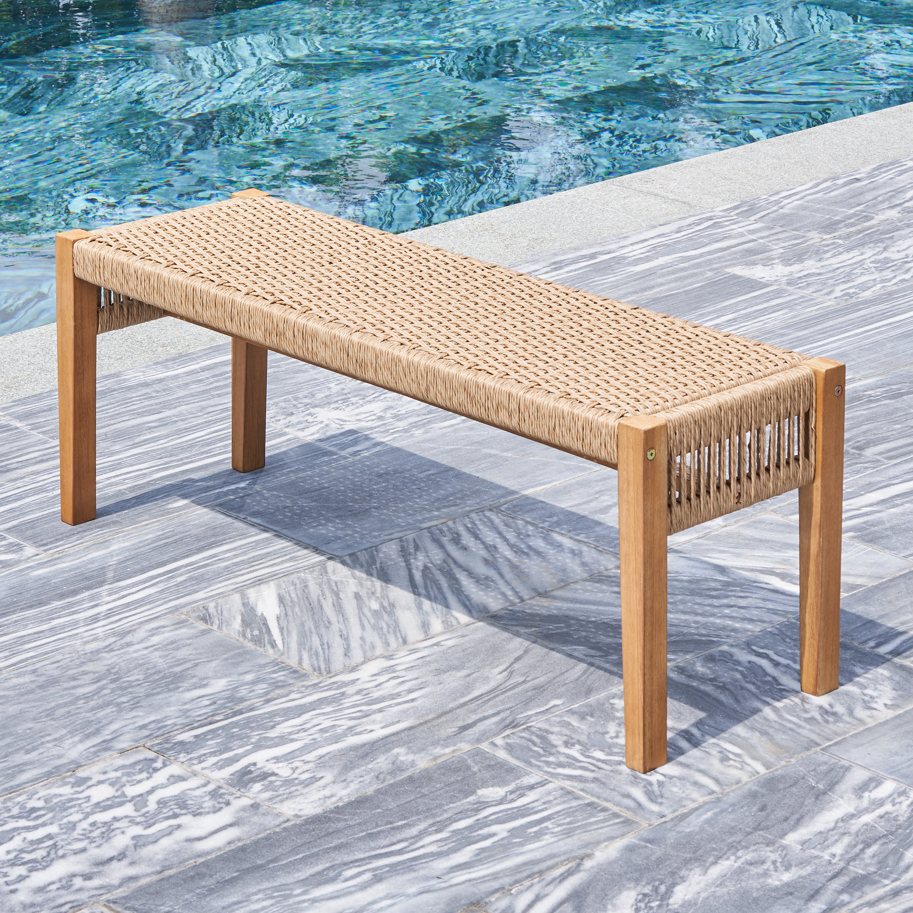 Picture of VIFAH V1958 Chesapeake Honey 2Seater Patio Acacia Wood Mixed Strapped Rattan Garden Bench
