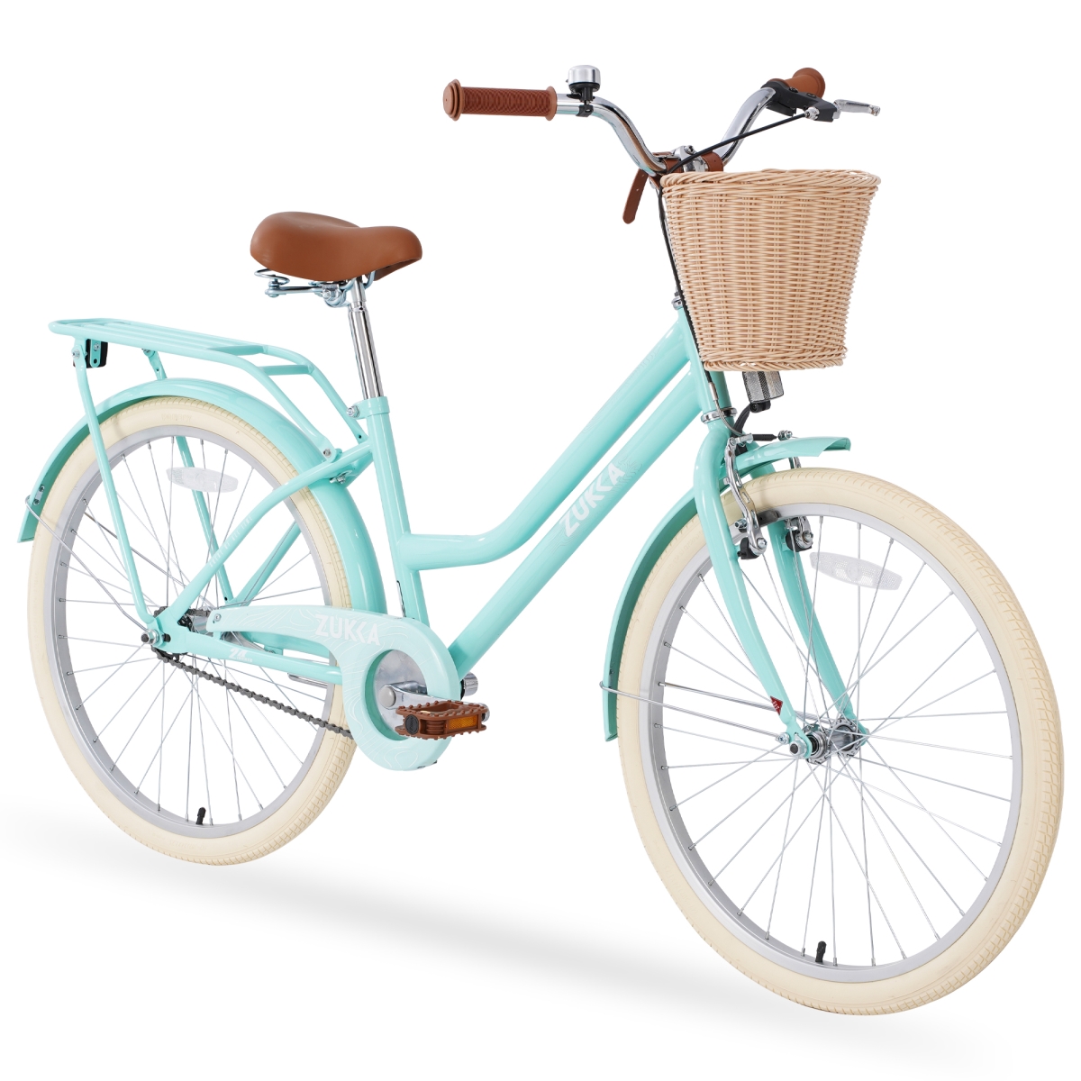 UBS-W1019P179151 Mint Green Beach Cruiser Bike 24 inch Women's Comfort Bike with Basket & Rack White, Ages 10+ Years -  Direct Wicker