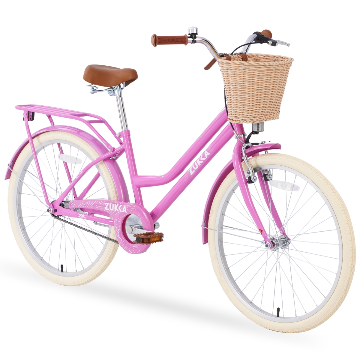 UBS-W1019P179157 Pink Beach Cruiser Bike 24 inch Women's Comfort Bike with Basket & Rack White, Ages 10+ Years -  Direct Wicker