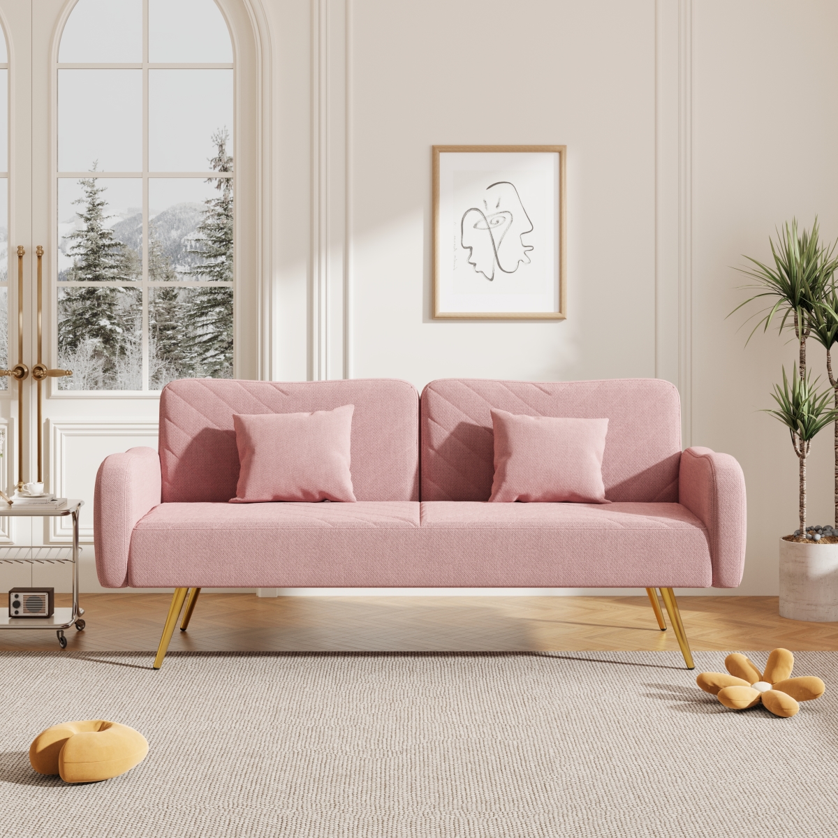 DJ-W1658120163 70.47' Loveseat Sofa with Split Backrest & Throw Pillows, Pink -  Direct Wicker