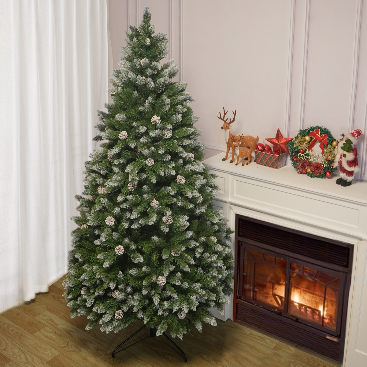PAT-001-5FT-YJ 5FT PVC Christmas Tree, 619 Snow-Covered Branches Tips with Pinecones, Environmentally Friendly Artificial