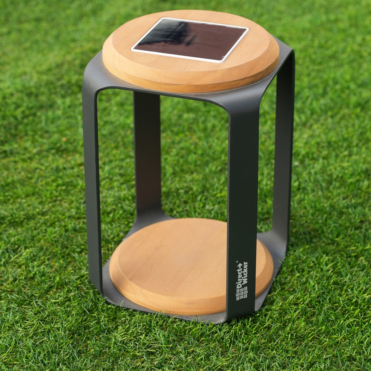 Picture of Direct Wicker  DW-Lantern-02S-GR-SY 12.01&apos;H Outdoor lighting Aluminum Solar LED Lantern with Teak&#44; USB Charging