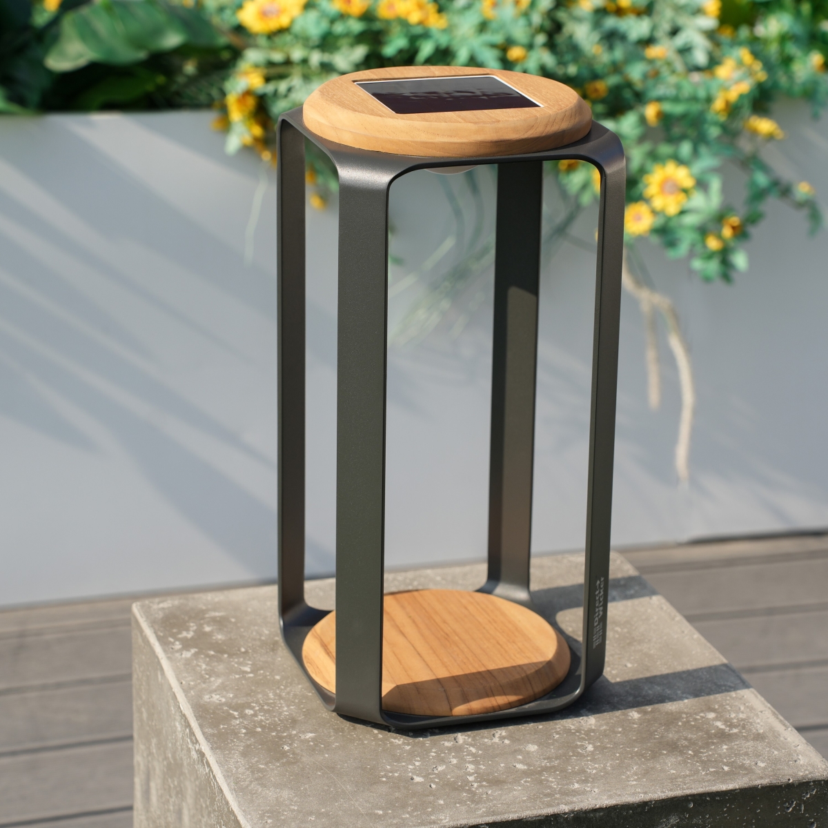 Picture of Direct Wicker  DW-Lantern-01B-GR-SY 16.81&apos; H Outdoor lighting Aluminum Solar LED Lantern with Teak&#44; USB Charging