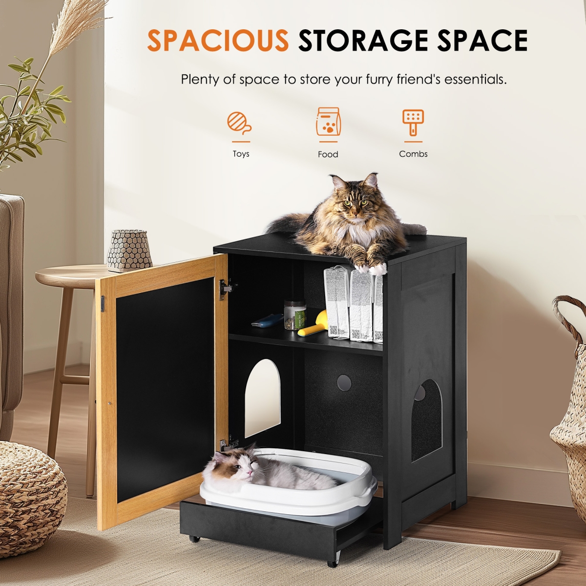 Picture of Direct Wicker DJ-W1687P181553 Pull-Out Cat Litter Box Enclosure & End Table Cabinet with Sisal Scratching Door