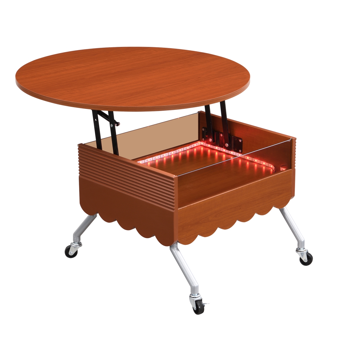 DJ-N735P231430N Round Lift-Top Coffee Table with Wheels and Multi-Color LED  Hidden Storage, Metal Frame, Tempered Glass Top -  Direct Wicker