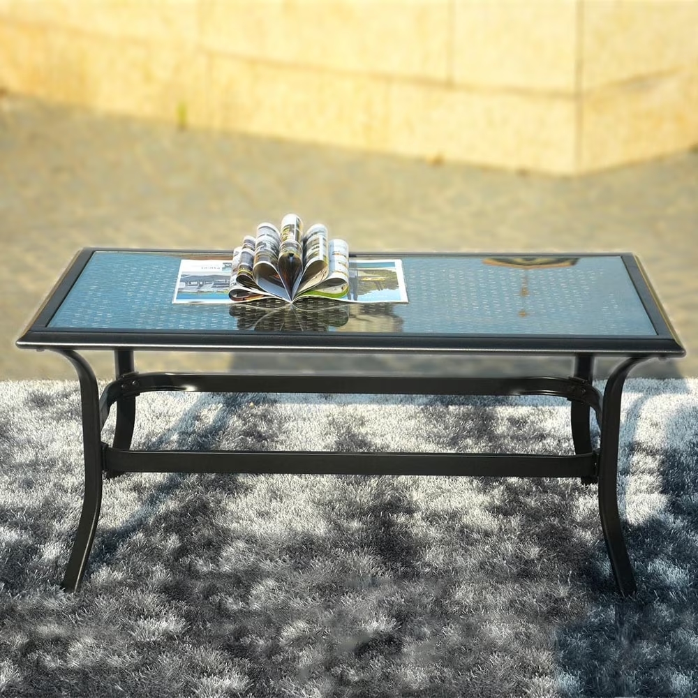 PAS-2020-Table  Patio Garden Wicker H18.91' Table with Tempered Glass Top