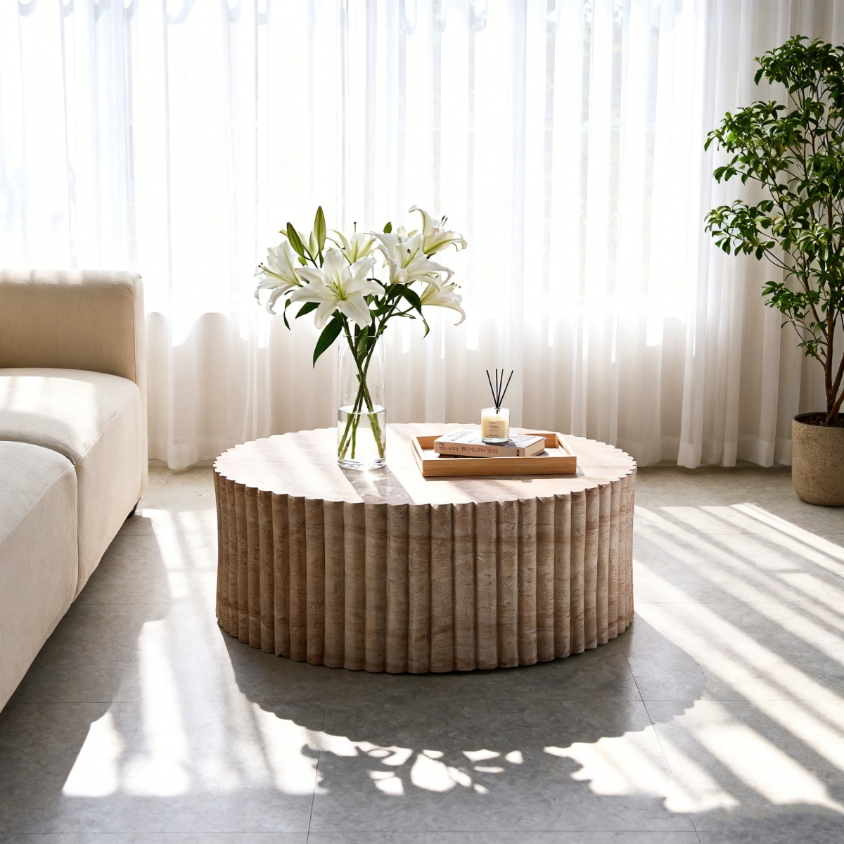 PAD-24934TA-YE  41.73 Round Magnesium Oxide Coffee Table with Rain Cover