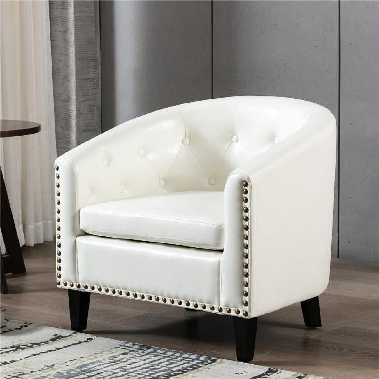 Picture of Direct Wicker UBS-WF212660AAB White PU Leather Tufted Barrel Chair Tub Chair for Living Room Bedroom Club Chairs