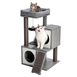 Picture of Direct Wicker UBS-W79640778 Gray Cat Tree Luxury 34 Inches Cat Tower with Double Condos&#44; Fully Wrapped Scratching Sisal Posts&#44; Dangling Balls