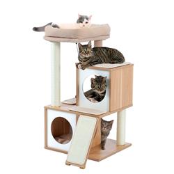 Picture of Direct Wicker UBS-W79634091 Beige Cat Tree Luxury 34 Inches Cat Tower with Double Condos&#44; Fully Wrapped Scratching Sisal Posts&#44; Dangling Balls