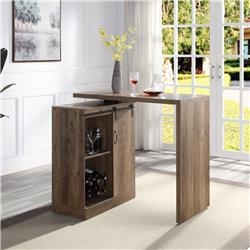 Picture of Direct Wicker UBS-DN00153 Rustic Oak Finish Bar Table with Sliding Barn Door Storage Cabinet, 360 Degree Swivel Table Top