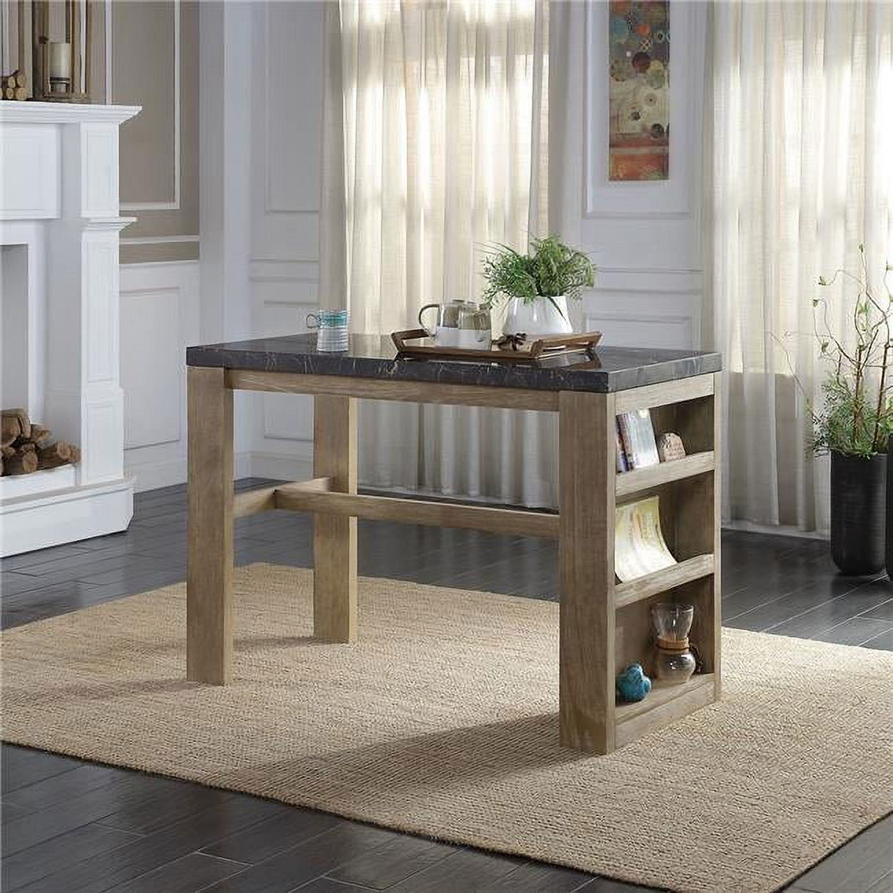 Picture of Direct Wicker UBS-DN00551 Marble and Oak Finish Counter Table, Industrial Style Bar Table with 3 Open Compartment