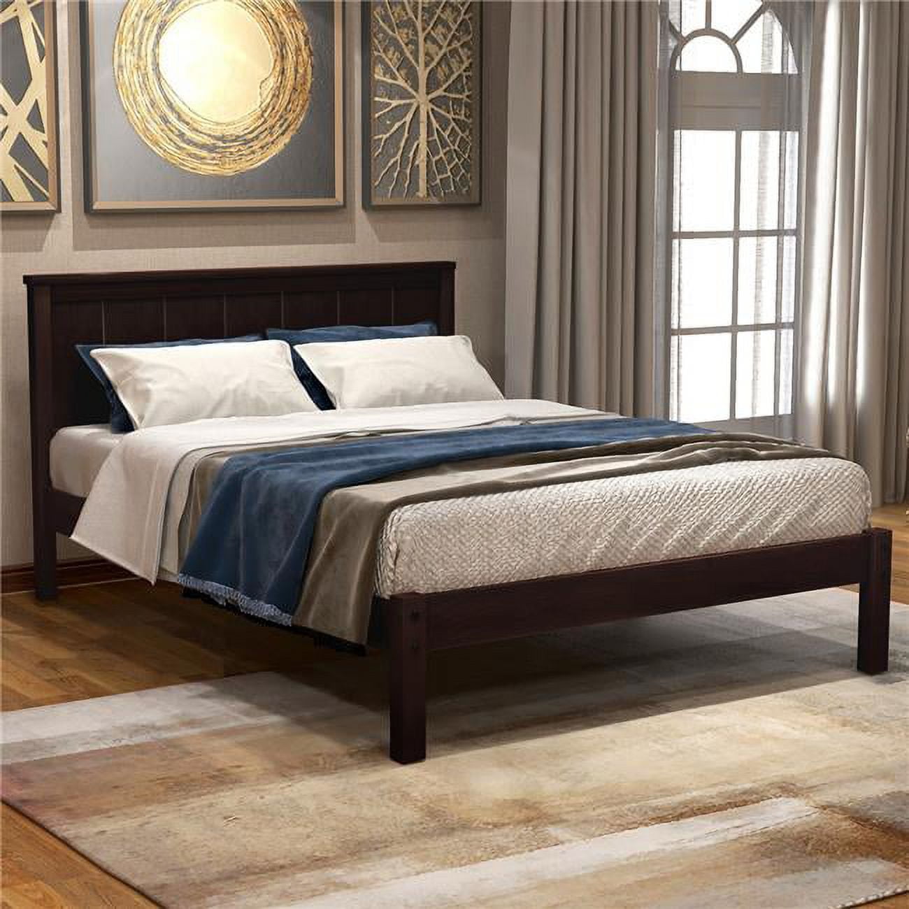 Espresso Platform Bed Frame with Headboard, Wood Slat Support, No Box Spring Needed (Twin)