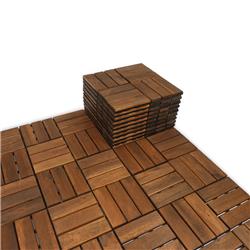 Picture of Direct Wicker UBS-W68533346 12&apos;x12&apos; Square Acacia Wood Interlocking Flooring Tiles Striped Pattern Pack of 10 Tiles (Brown Style-2)