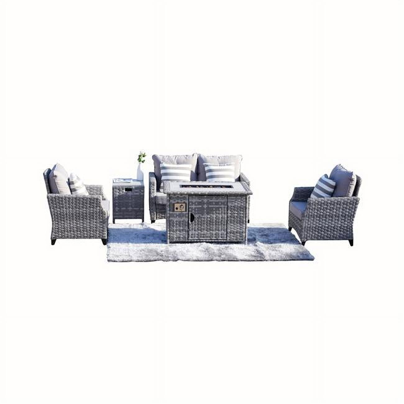 PAF-1801-Grey  PAF-1801-Grey 5 Piece Outdoor PE Rattan Gas Fire Sofa Seating Group with Cushions Set for Patio and Garden -  Direct Wicker