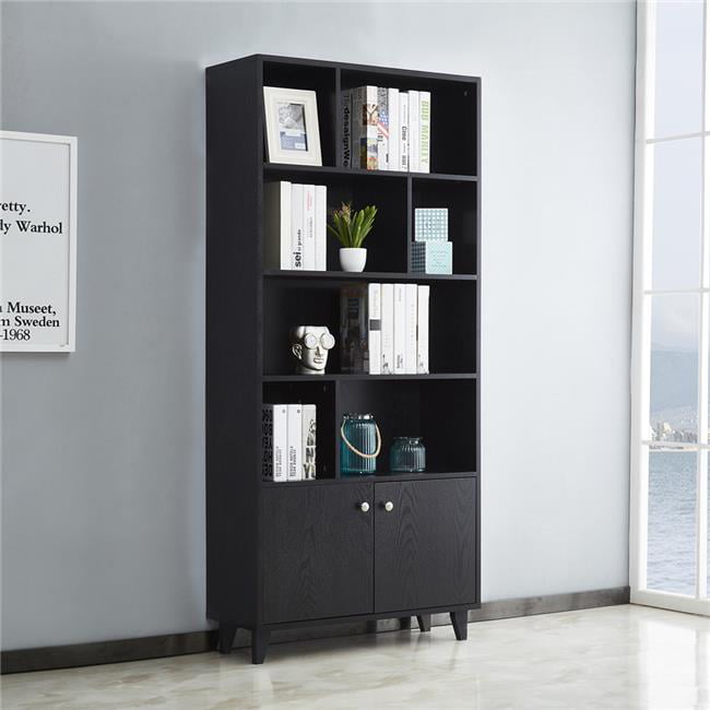 Picture of Direct Wicker UBS-AM180710-B Black 68&apos; Bookcase with 2 Doors&#44; Bookshelf for Living Room&#44; Office&#44; Hallway