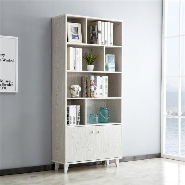 Picture of Direct Wicker UBS-AM180710-W White 68&apos; Bookcase with 2 Doors&#44; Bookshelf for Living Room&#44; Office&#44; Hallway