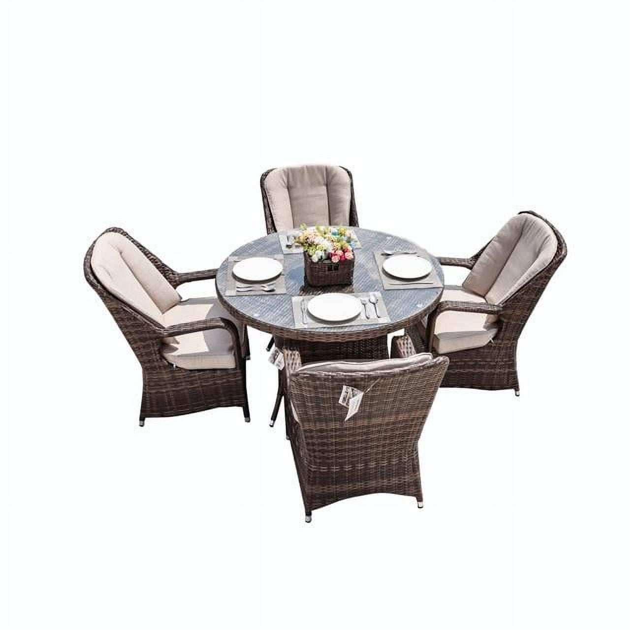 5 Piece 4-Seat PE Rattan Wicker Outdoor Patio and Garden Round Dining Table Chair Set -  Claustro, CL2566978