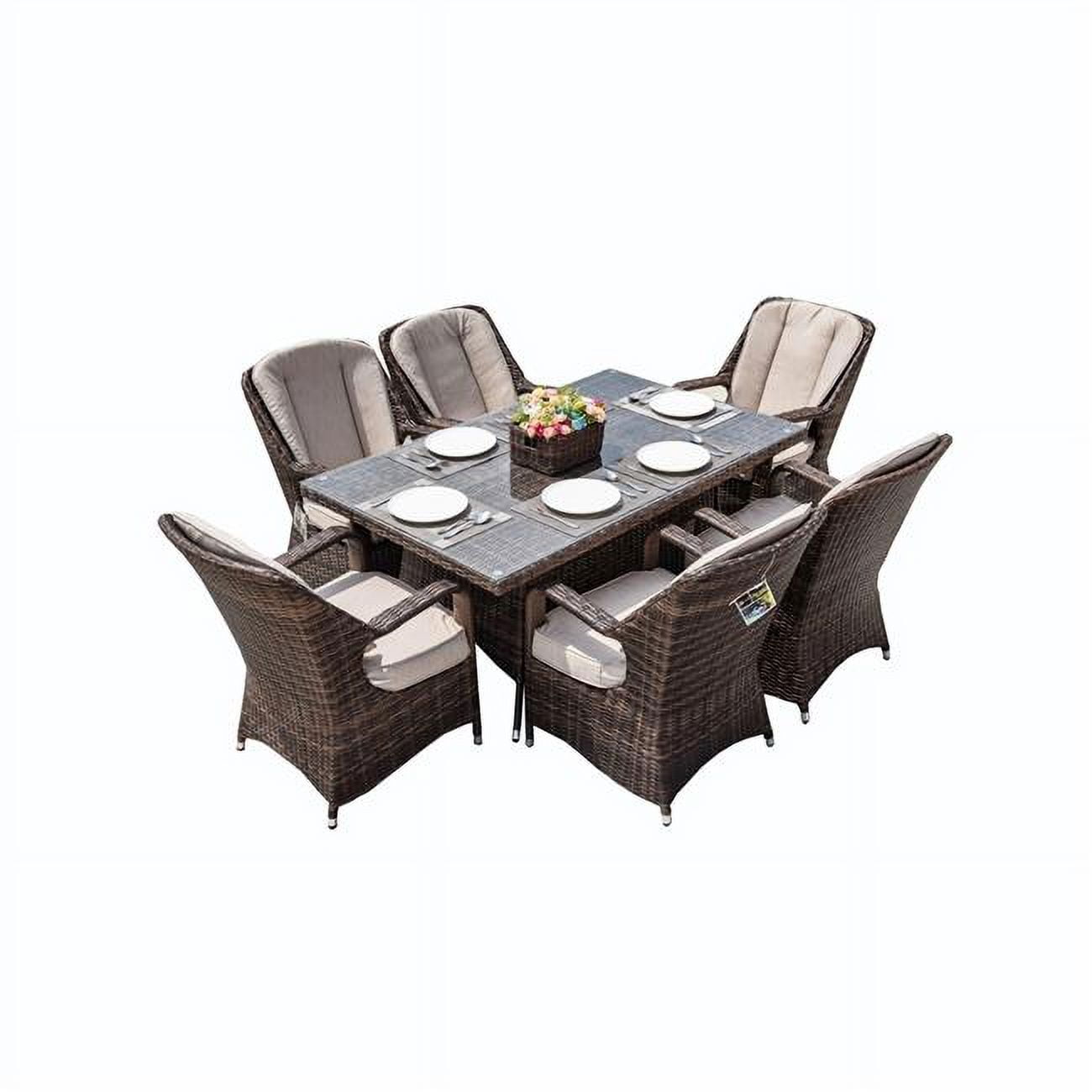 PAD-1712-Brown  PAD-1712-Brown 7 Piece 6-Seat PE Rattan Wicker Outdoor Patio and Garden Rectangle Dining Table Chair Set -  Direct Wicker