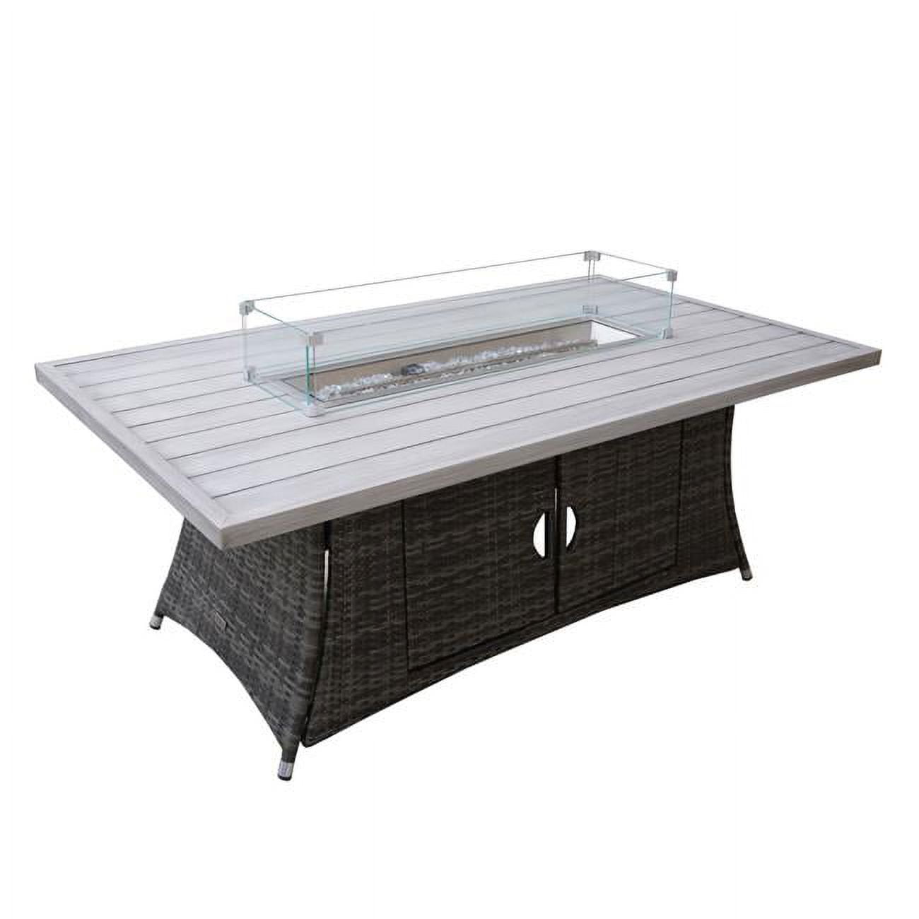 Outdoor Patio Rattan Gas Fire Pit Rectangle Dining Table, Grey