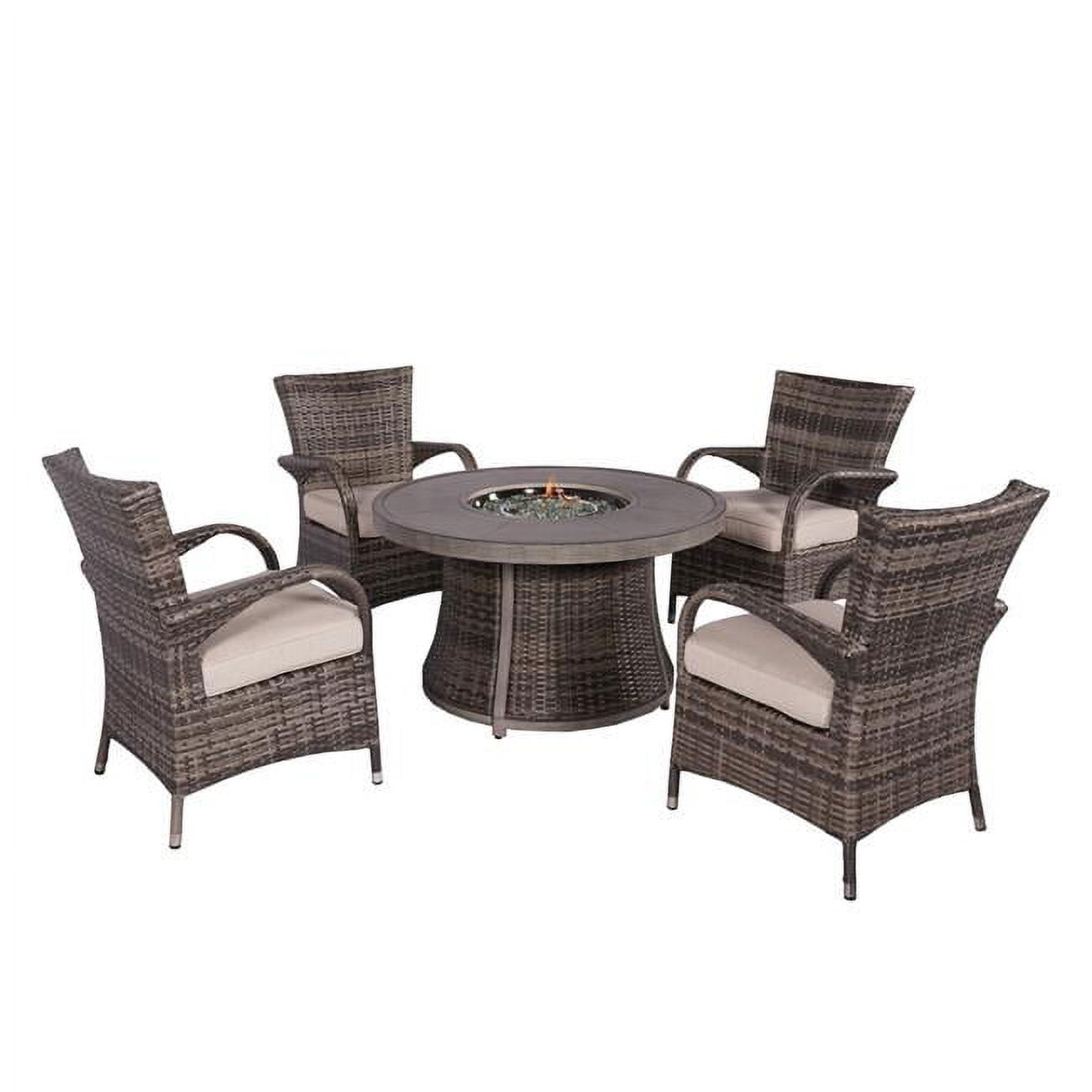 Outdoor Rattan Wicker Round Firepit Table with Backrest Chairs Set, Grey