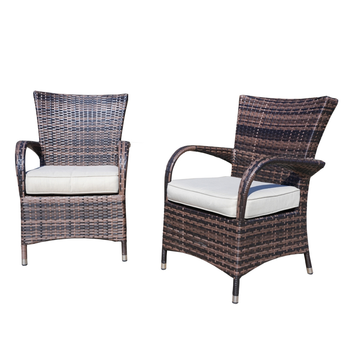 2 Piece Outdoor Rattan Wicker Backrest Dining Chair with Cushions, Brown