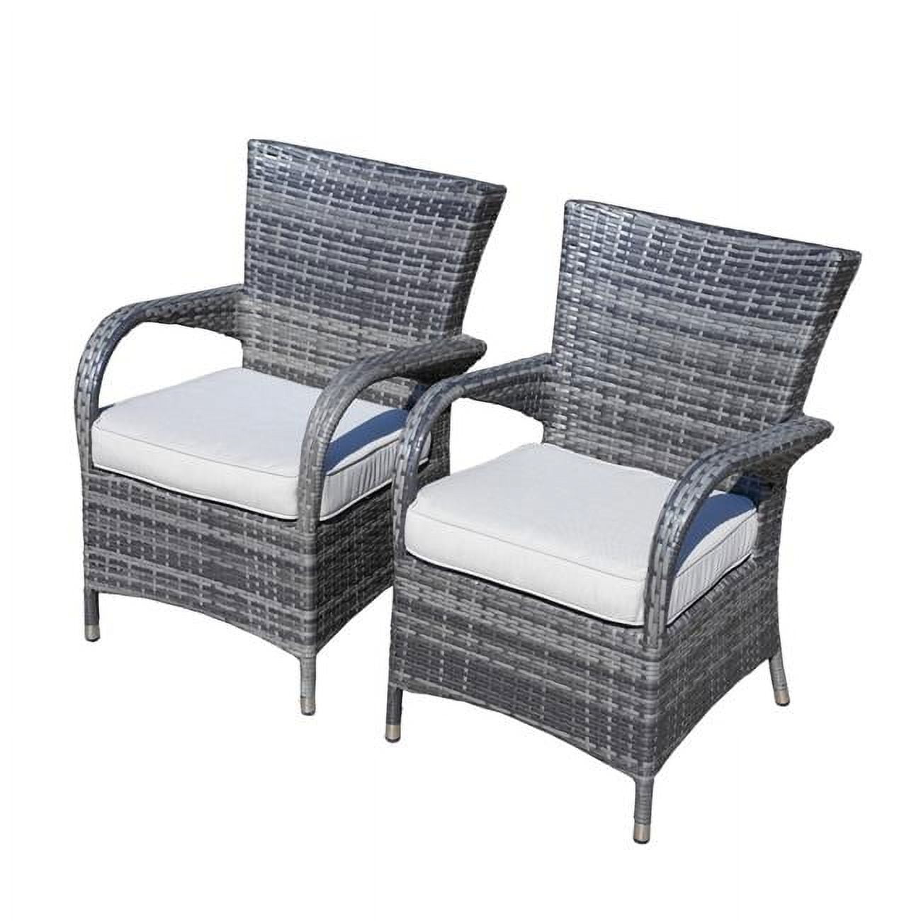 2 Piece Outdoor Rattan Wicker Backrest Dining Chair with Cushions, Grey