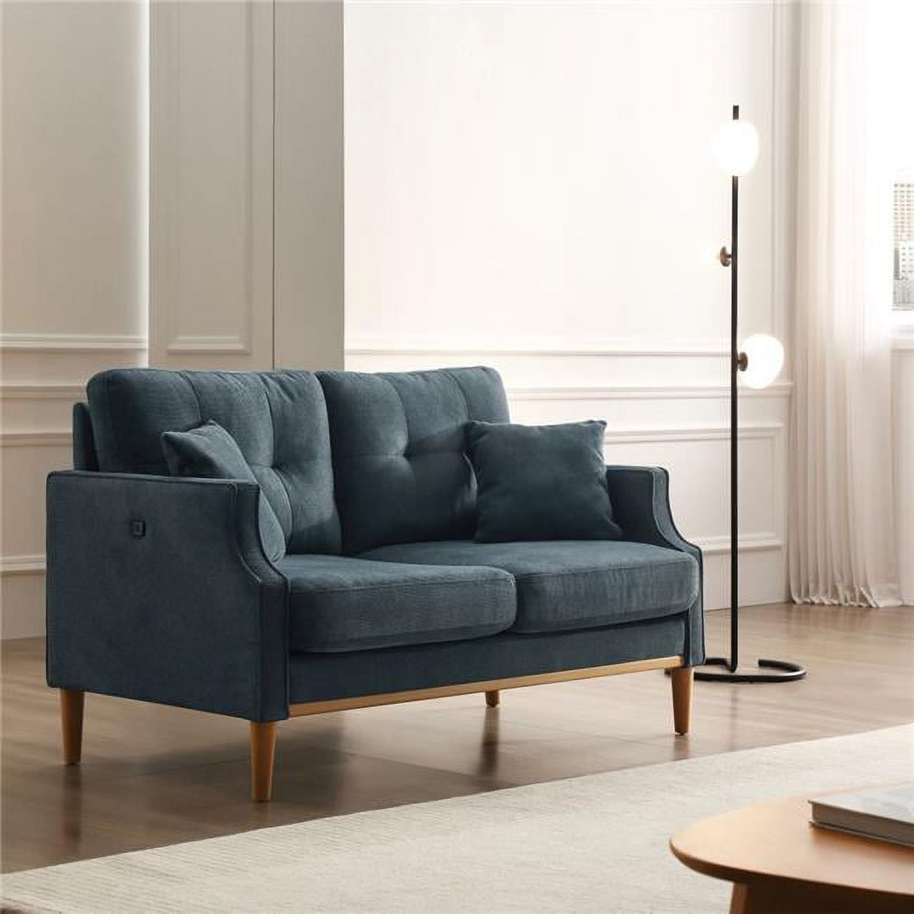 2 Seater Sofa, Waterproof Fabric Loveseat Sofa with USB Charge, Dark Blue