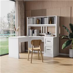 Picture of Direct Wicker UBS-W331S00113 Home Office Table Computer Desk with Hutch, Antiqued White Finish