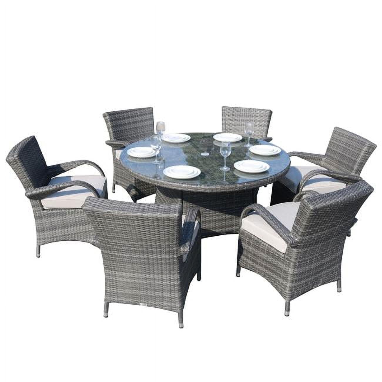 Grey Wicker 7 Pieces Patio Round Table Dining Chairs Set