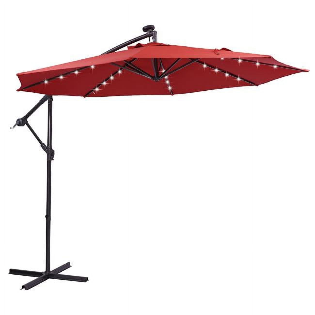 UBS-W41917532 10 ft. Solar LED Patio Outdoor Hanging Cantilever Offset Umbrella with 32 LED Lights, Red -  Direct Wicker