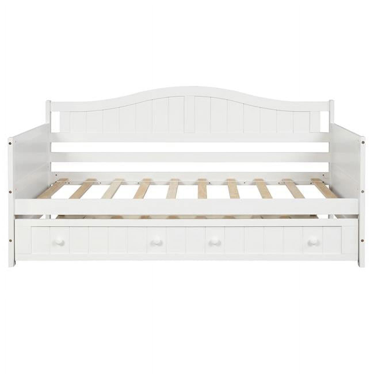 Wooden Sofa Daybed with Trundle, White - Twin Size -  KD Marco de la cama, KD2950799