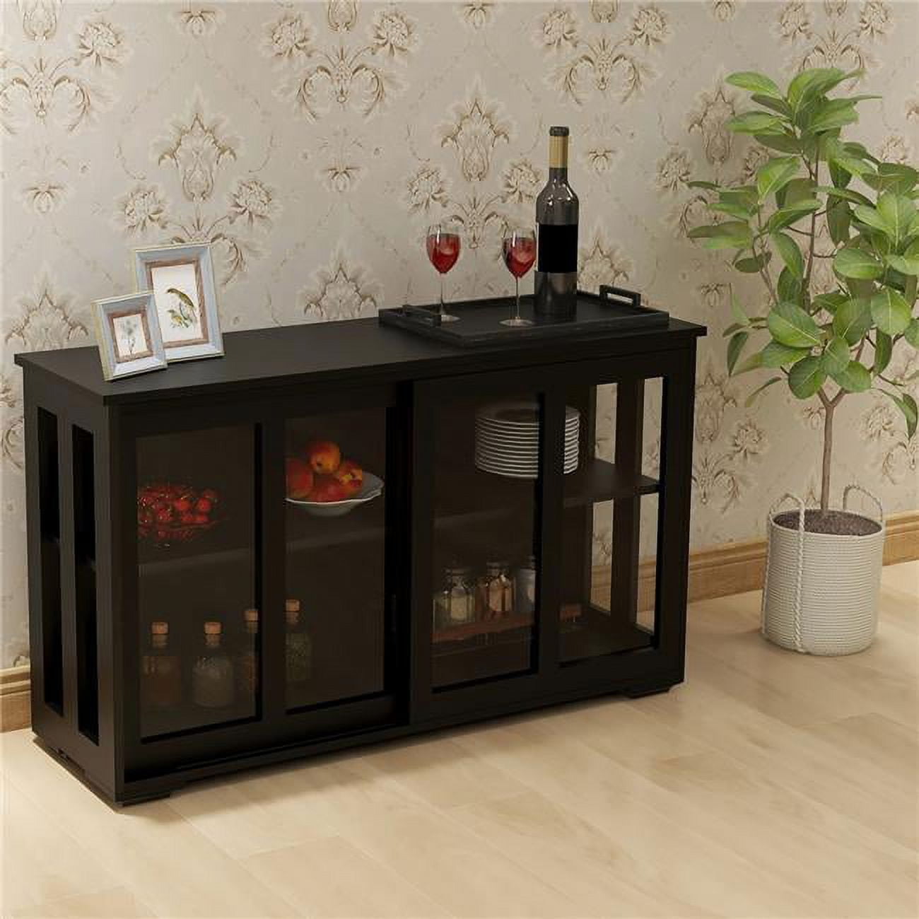 Picture of Direct Wicker UBS-W28215277 Kitchen Storage Stand Cupboard with Glass Door, Black