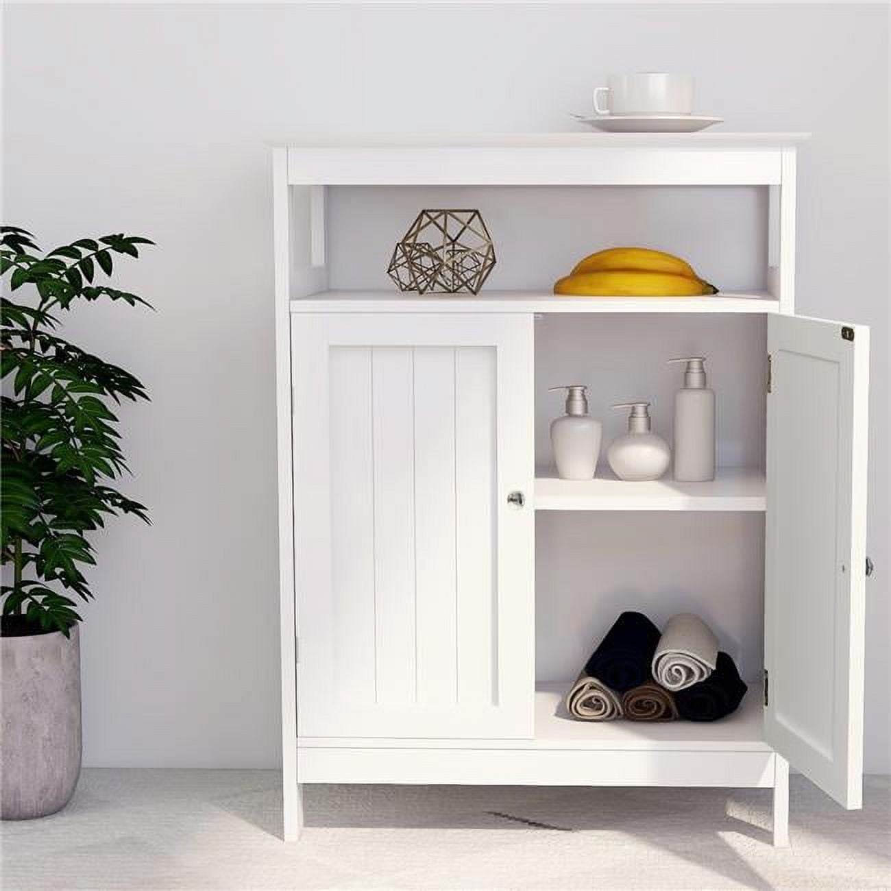 Bathroom Standing Storage with Double Shutter Doors Cabinet, White