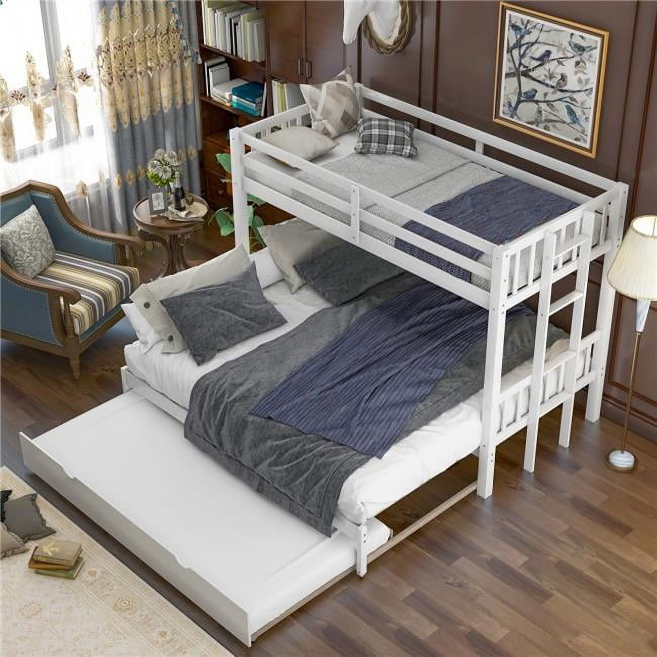 UBS-SM000301AAK-1 White Up to 4 People Twin over Pull-Out Flexible Bunk Bed Frame with Trundle -  Direct Wicker