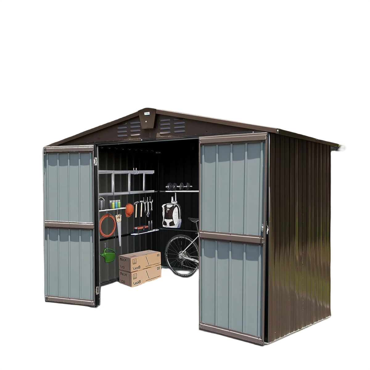 Picture of Direct Wicker UBS-W1859S00040 Outdoor Storage Shed 10&apos;x8&apos;&#44; Metal Tool Sheds Storage House with Lockable Double Door&#44;Large Bike Shed Waterproof for Garden&#44;Backyard&#44;Lawn(Brown)